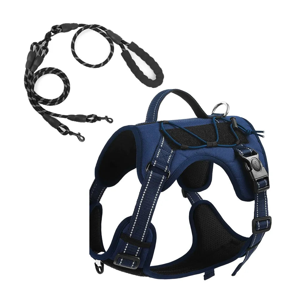 Reflective dog harness and leash set for large dogs